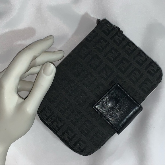 FENDI black FF logo jacquard/leather FULL TIME AGENDA wallet CLUTCH - Picture 15 of 16
